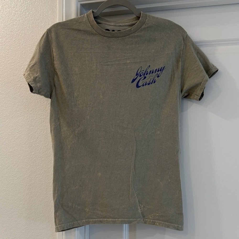 Johnny Cash Graphic Tee Olive Green Mineral Wash Walk The Line NWOT